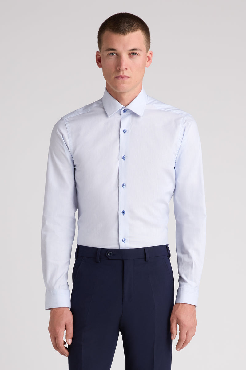 Remus Uomo 18756 Tapered Fit Vertical Stripe Cotton Shirt Blue