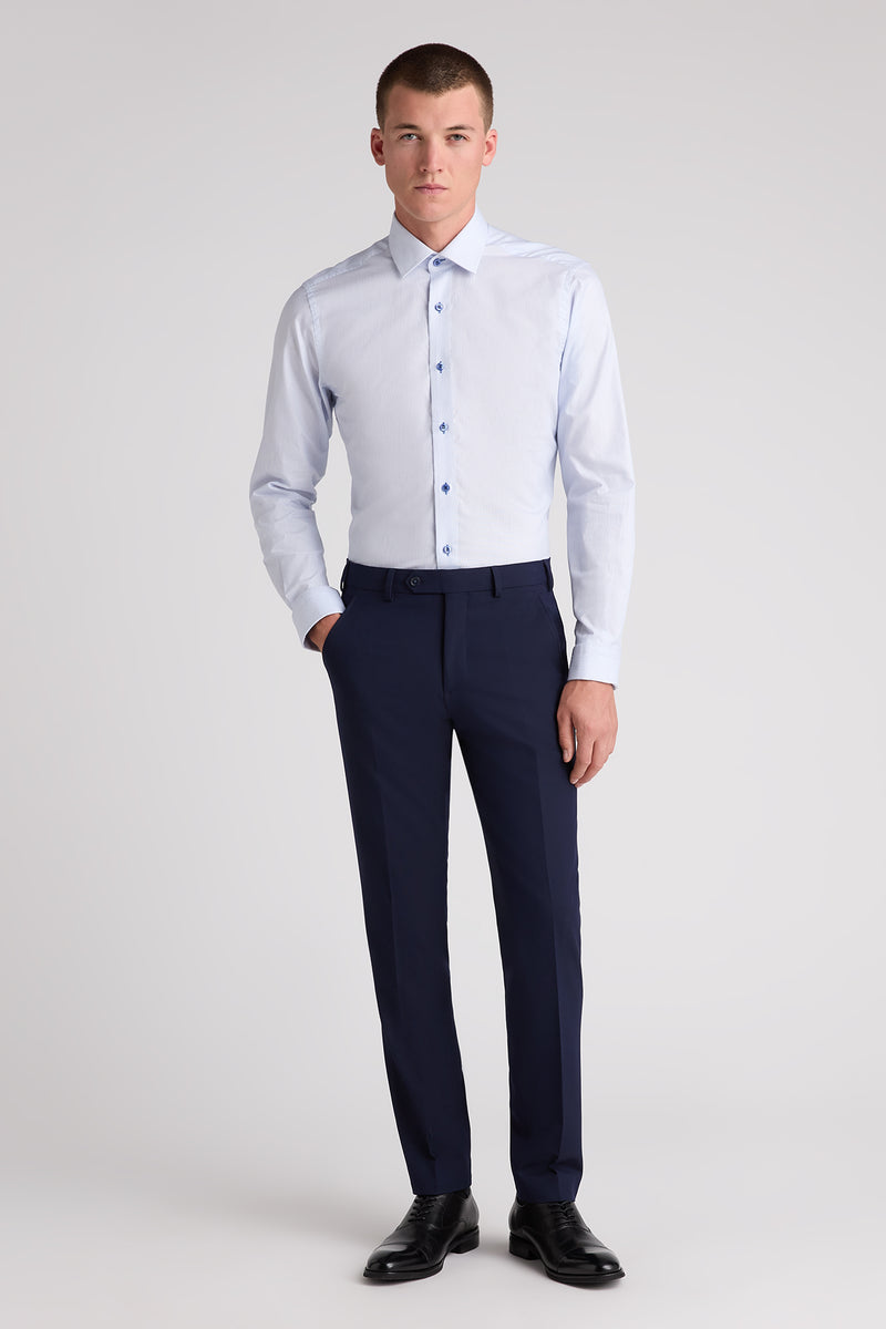 Remus Uomo 18756 Tapered Fit Vertical Stripe Cotton Shirt Blue
