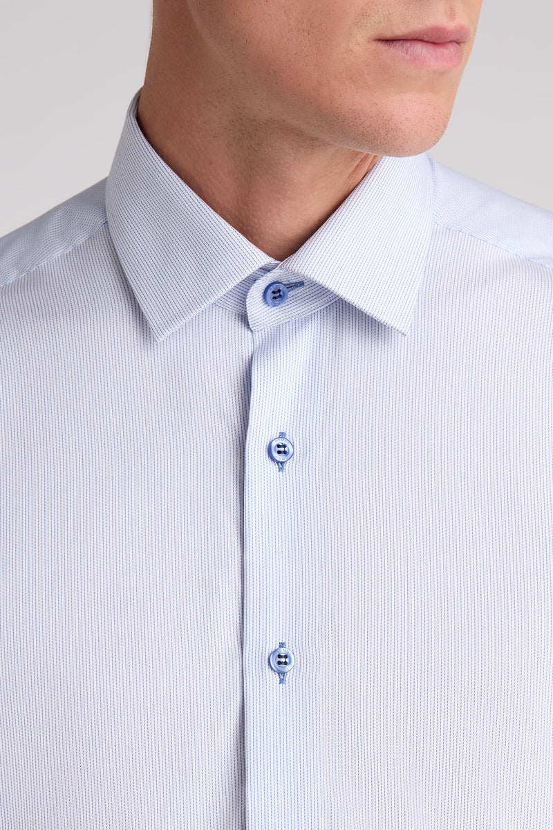 Remus Uomo 18756 Tapered Fit Vertical Stripe Cotton Shirt Blue
