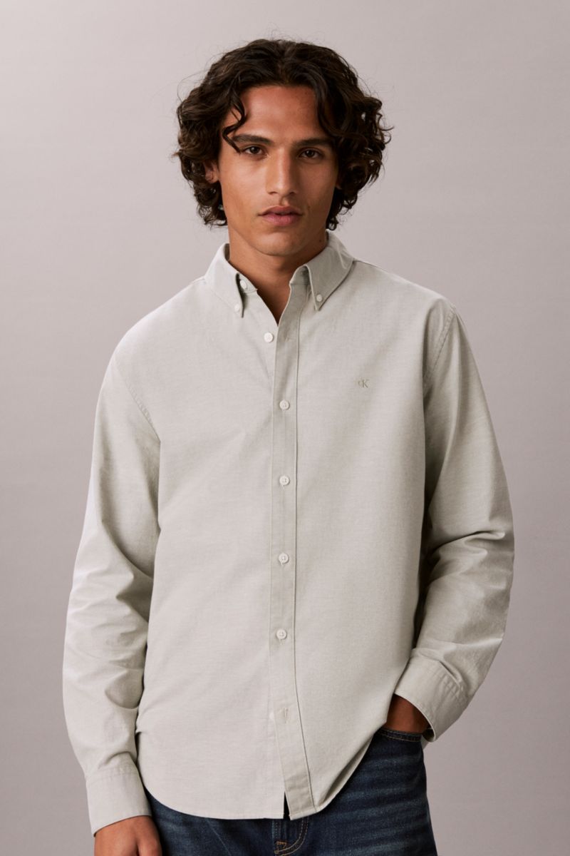 Calvin Klein 1255 Classic Fit Solid Oxford Shirt Oil Green