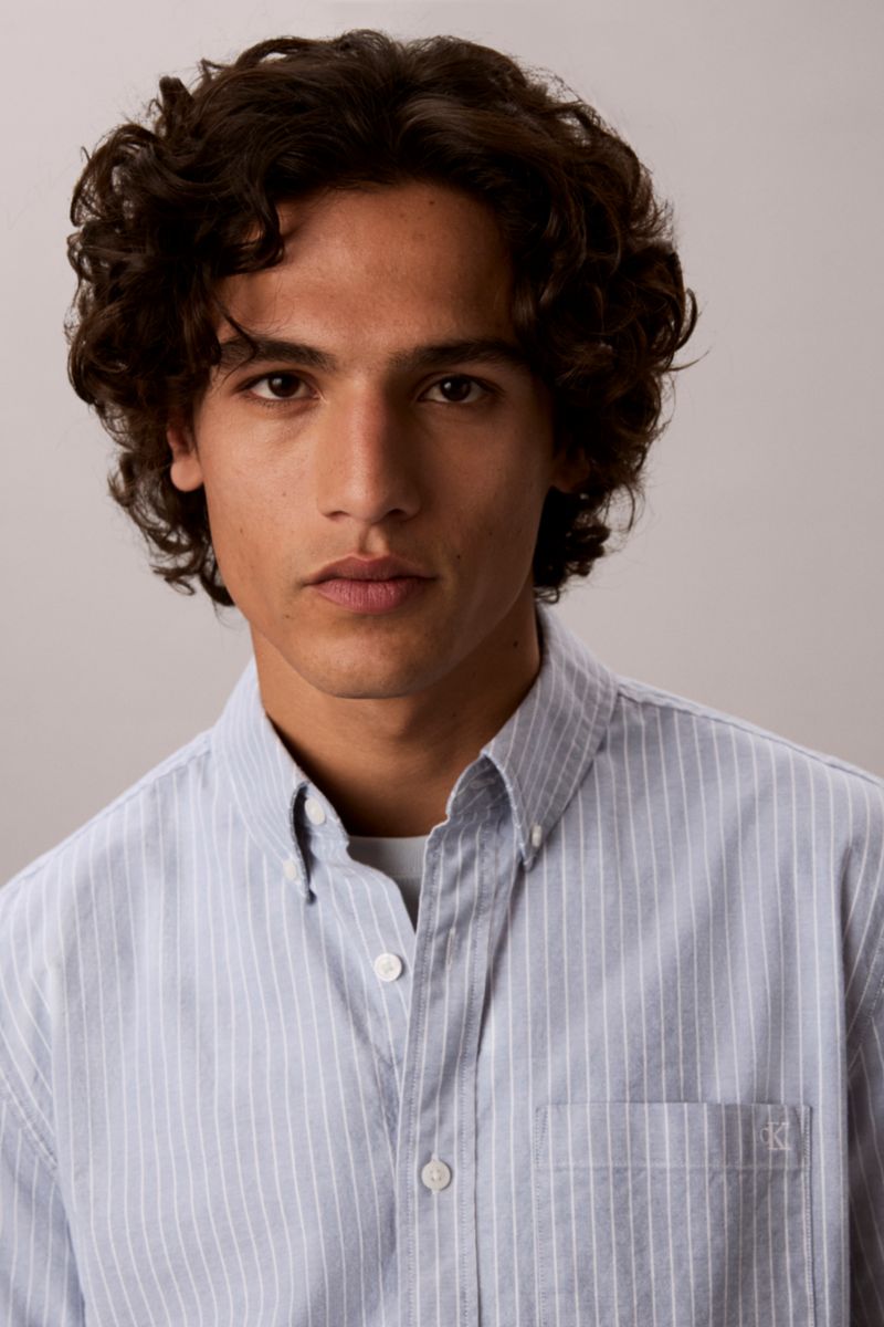 Calvin Klein 100G Classic Fit Striped Oxford Shirt Moonlight Blue