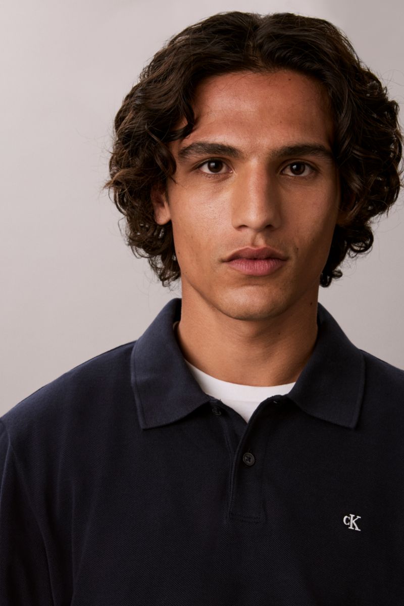 Calvin Klein 263G Easy Fit Long Sleeve Pique Polo Dark Sapphire