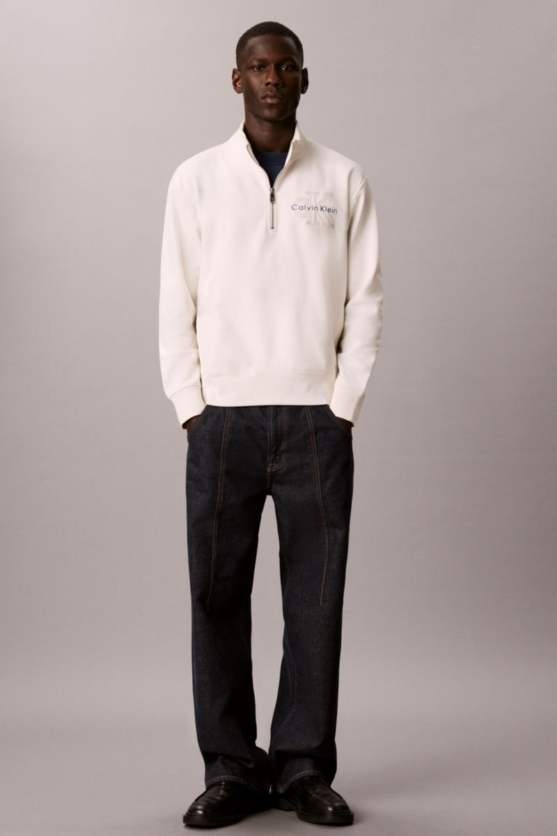 Calvin Klein 273G Premium Terry Quarter Zip Sweatshirt Tofu
