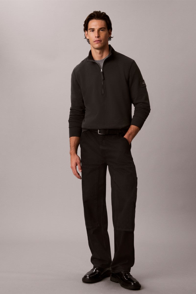 Calvin Klein 203G 350 Terry Badge Quarter Zip Sweatshirt Pirate Black