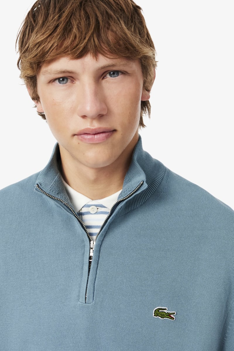 Lacoste AH1980 Regular Fit Zip Neck Cotton Jumper Blue