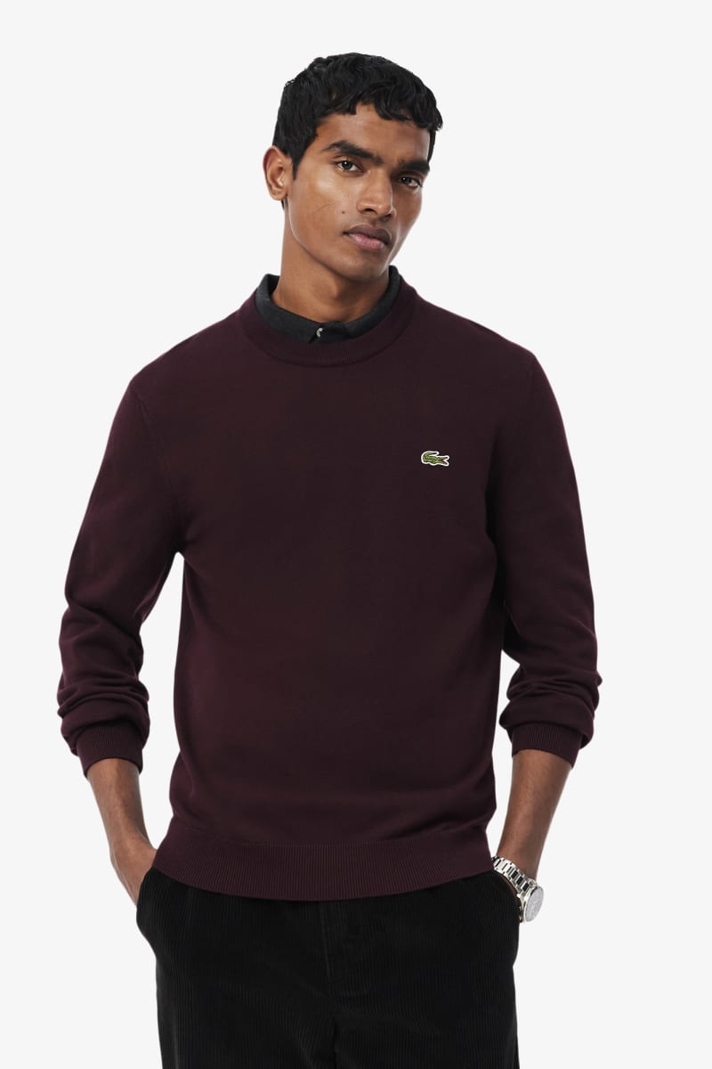 Lacoste AH1985 Regular Fit Organic Cotton Crew Neck Jumper Wine