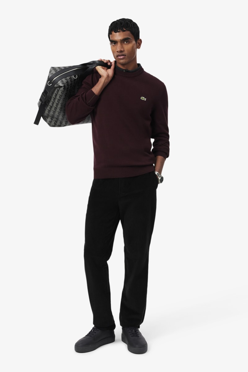 Lacoste AH1985 Regular Fit Organic Cotton Crew Neck Jumper Wine