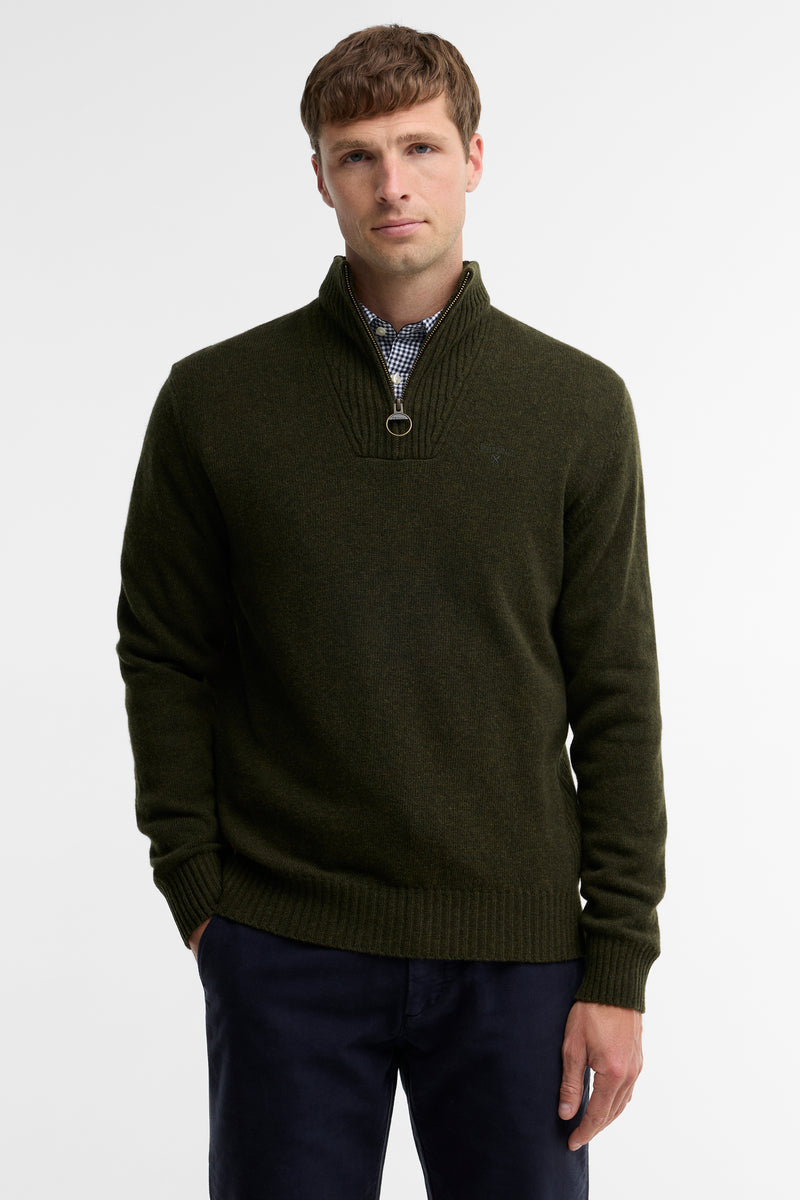 Barbour MKN0339 Essential Regular Fit Lambswool Quarter Zip Jumper Seaweed
