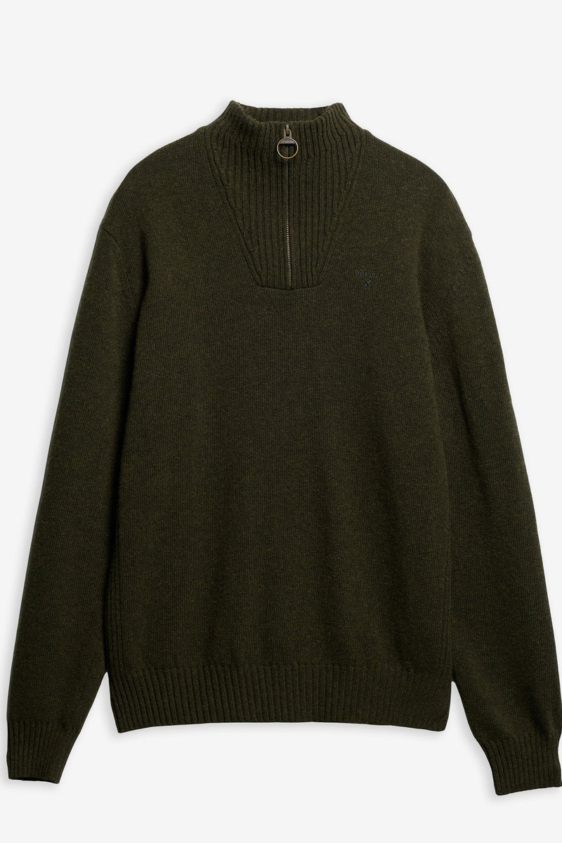 Barbour MKN0339 Essential Regular Fit Lambswool Quarter Zip Jumper Seaweed