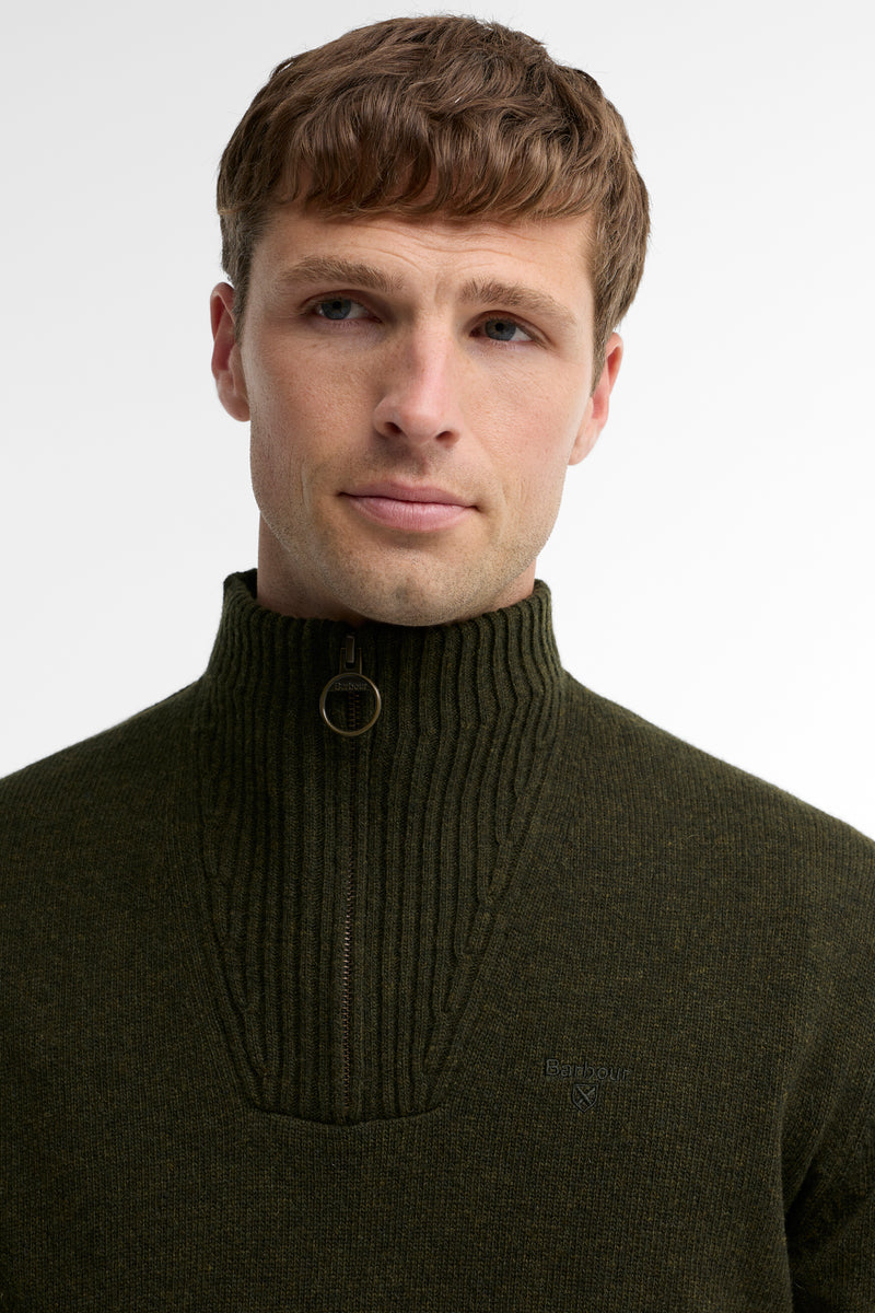 Barbour MKN0339 Essential Regular Fit Lambswool Quarter Zip Jumper Seaweed