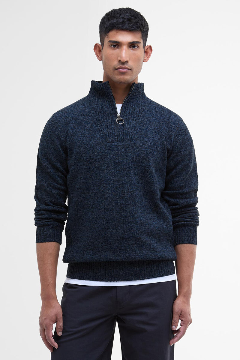 Barbour MKN0339 Essential Regular Fit Lambswool Quarter Zip Jumper Navy Mix