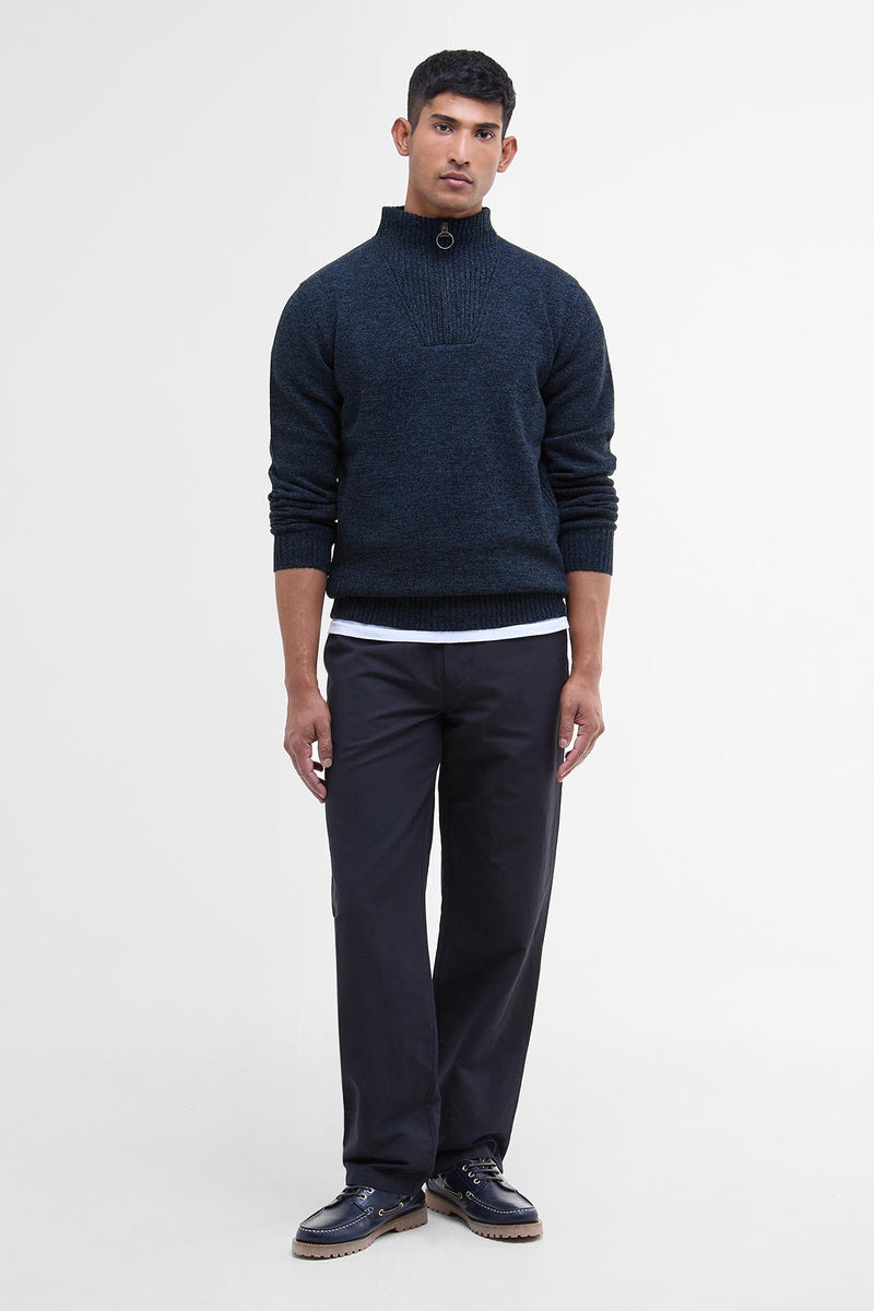 Barbour MKN0339 Essential Regular Fit Lambswool Quarter Zip Jumper Navy Mix