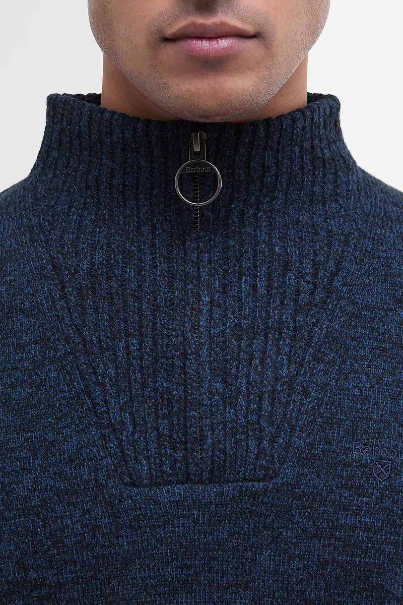 Barbour MKN0339 Essential Regular Fit Lambswool Quarter Zip Jumper Navy Mix