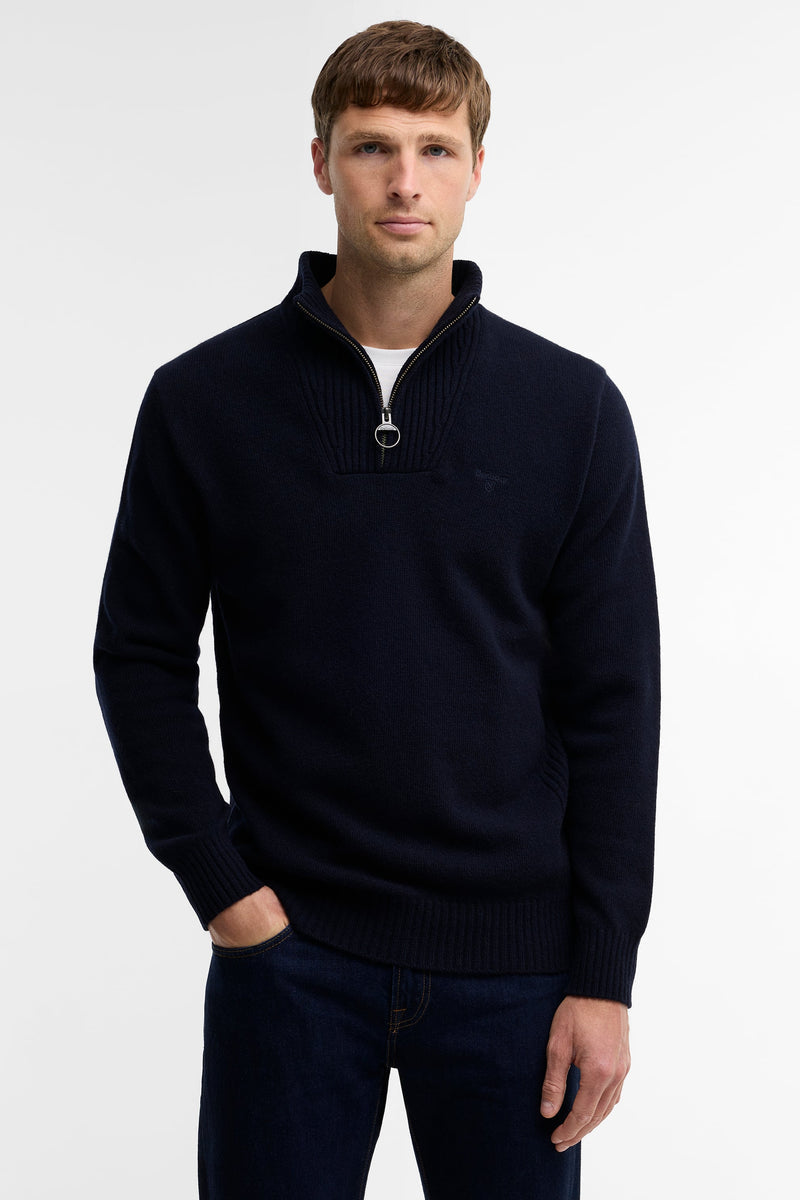 Barbour MKN0339 Essential Regular Fit Lambswool Quarter Zip Jumper Navy