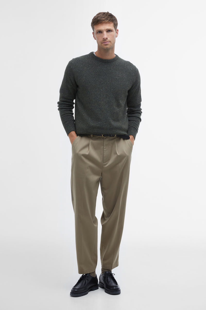 Barbour MKN0844 Essential Tisbury Regular Fit Wool Blend Crew Neck Jumper Dark Seaweed