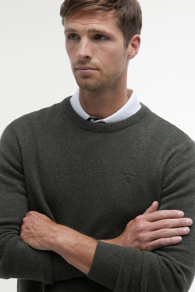 Barbour MKN0844 Essential Tisbury Regular Fit Wool Blend Crew Neck Jumper Dark Seaweed