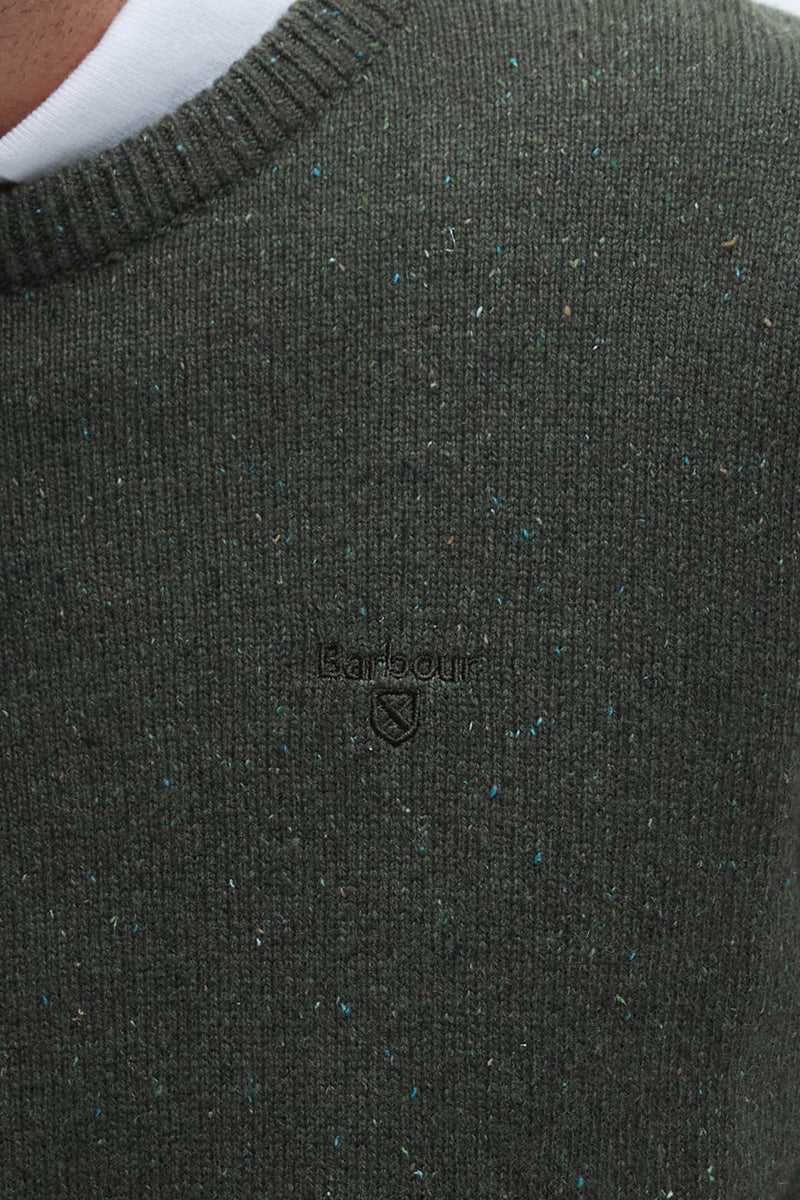 Barbour MKN0844 Essential Tisbury Regular Fit Wool Blend Crew Neck Jumper Dark Seaweed