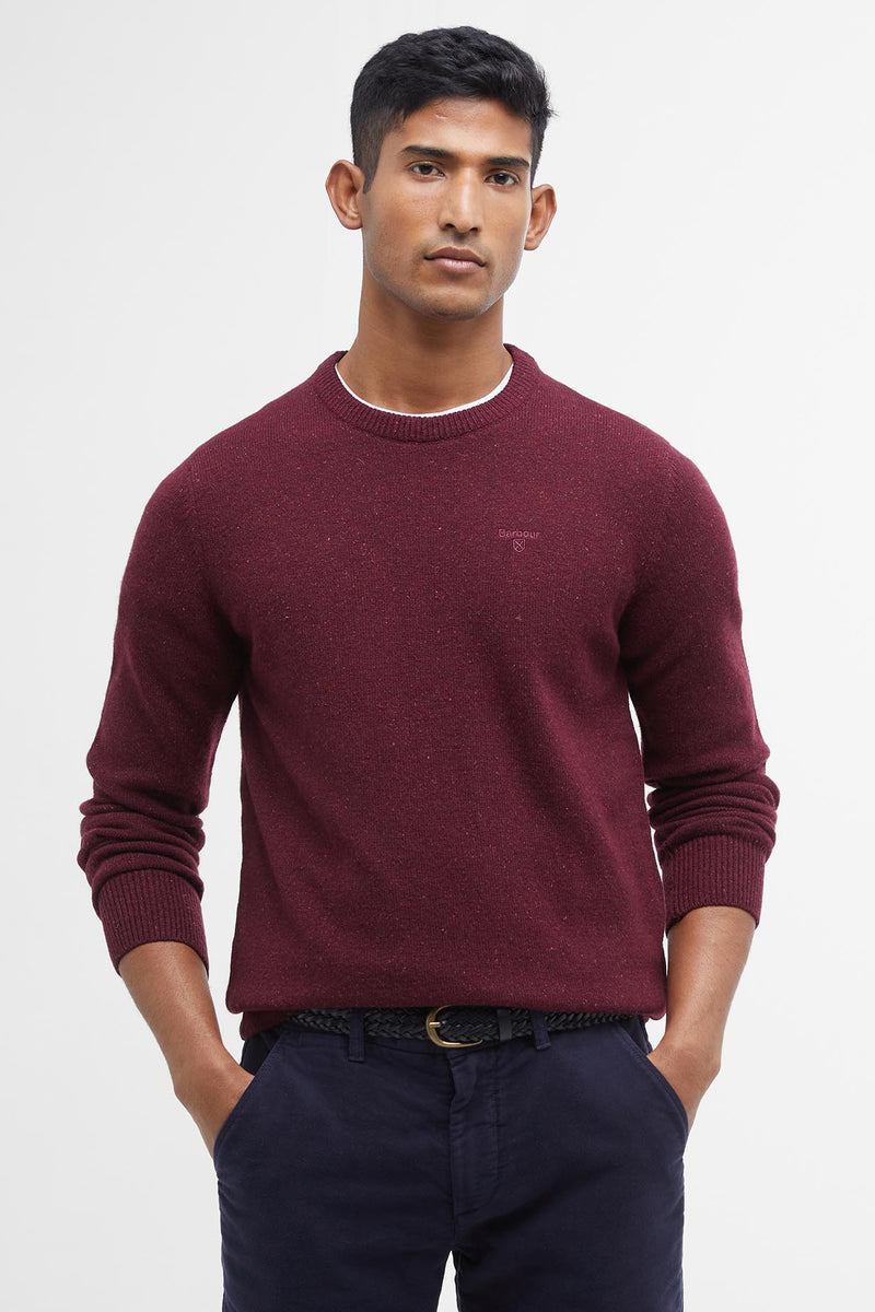 Barbour MKN0844 Essential Tisbury Regular Fit Wool Blend Crew Neck Jumper Ruby