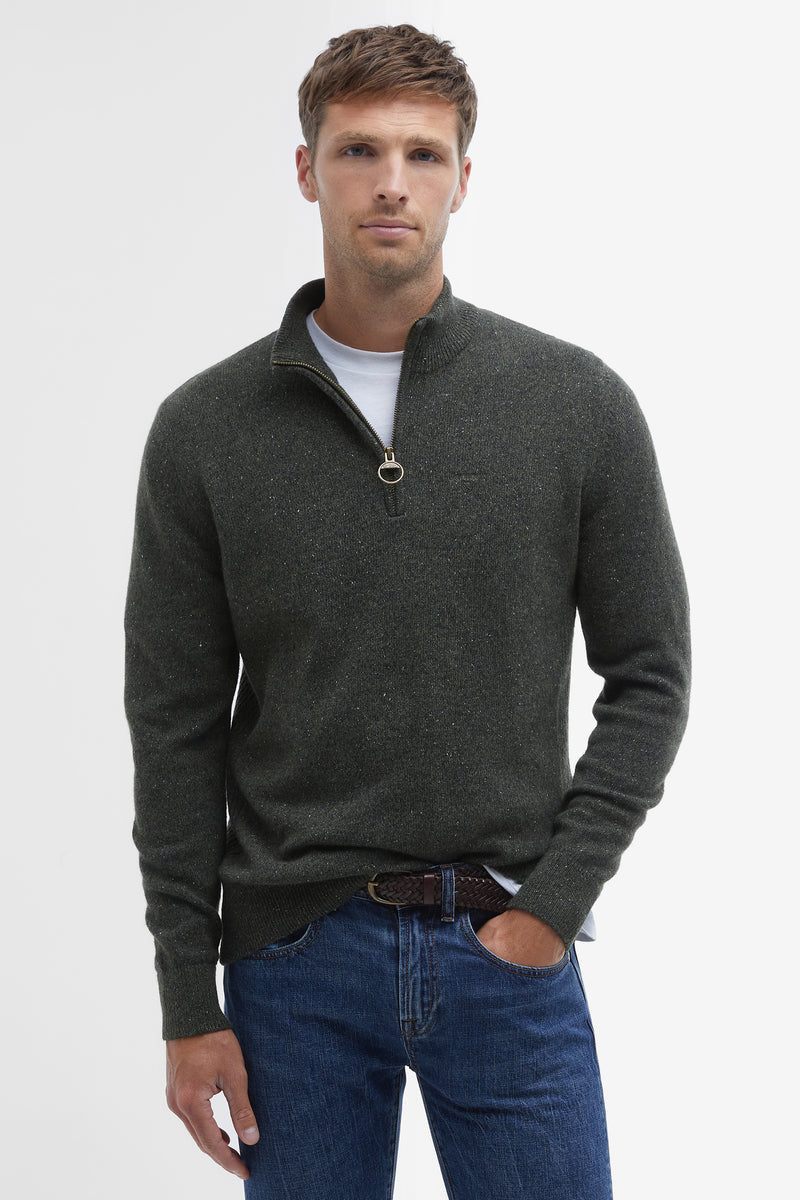 Barbour MKN1187 Essential Tisbury Regular Fit Wool Blend Quarter Zip Jumper Dark Seaweed