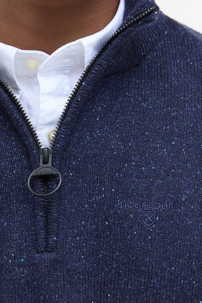 Barbour MKN1187 Essential Tisbury Regular Fit Wool Blend Quarter Zip Jumper Navy