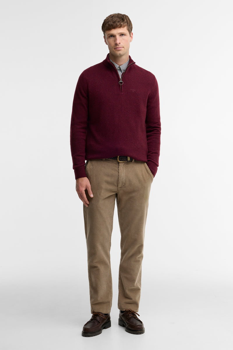Barbour MKN1187 Essential Tisbury Regular Fit Wool Blend Quarter Zip Jumper Ruby