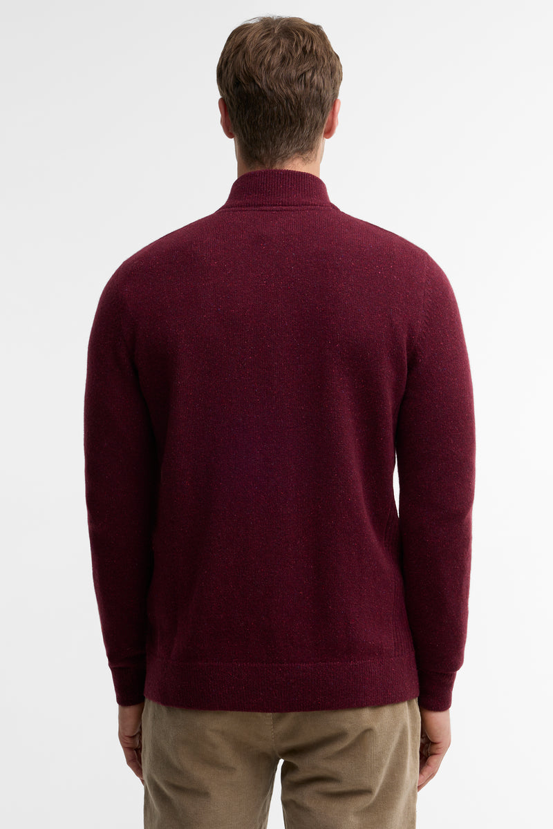 Barbour MKN1187 Essential Tisbury Regular Fit Wool Blend Quarter Zip Jumper Ruby