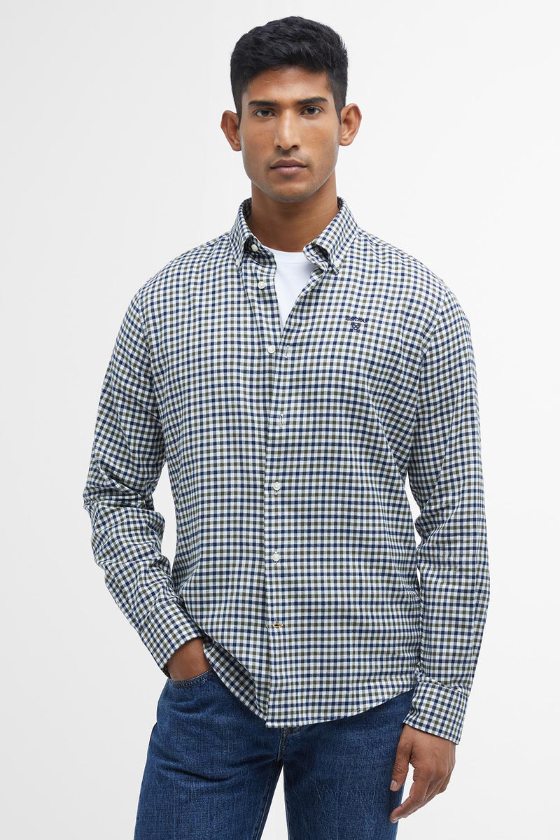 Barbour MSH5242 Finkle Tailored Fit Brushed Cotton Gingham Shirt Olive