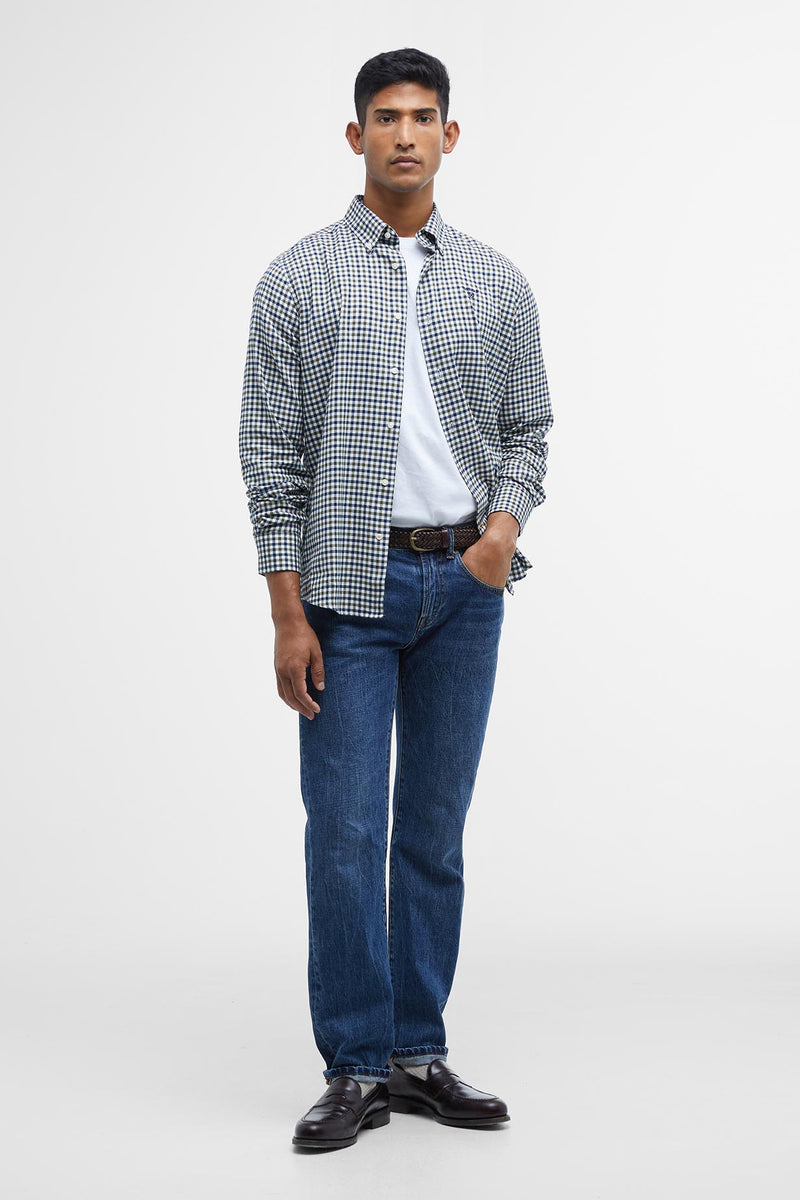 Barbour MSH5242 Finkle Tailored Fit Brushed Cotton Gingham Shirt Olive