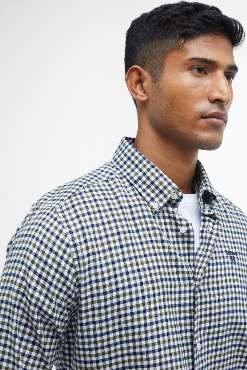 Barbour MSH5242 Finkle Tailored Fit Brushed Cotton Gingham Shirt Olive
