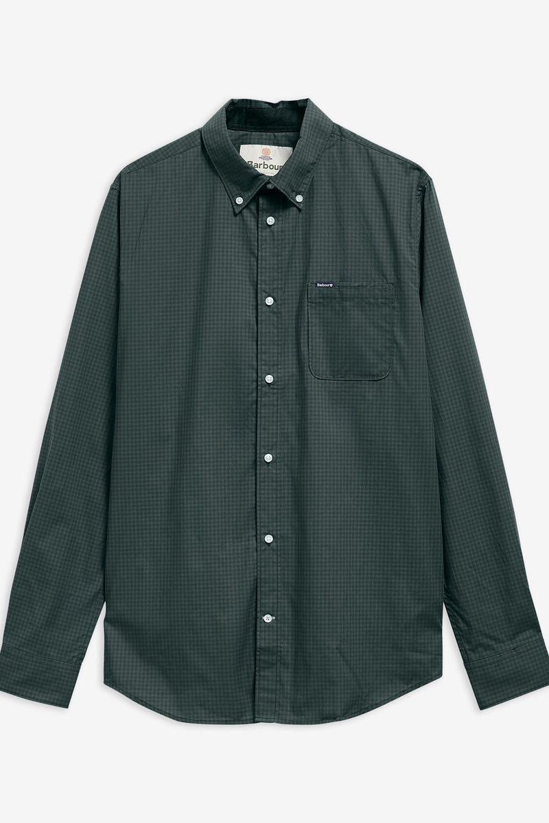 Barbour MSH5823 Harbourwall Tailored Fit Cotton Poplin Gingham Shirt Sycamore Green