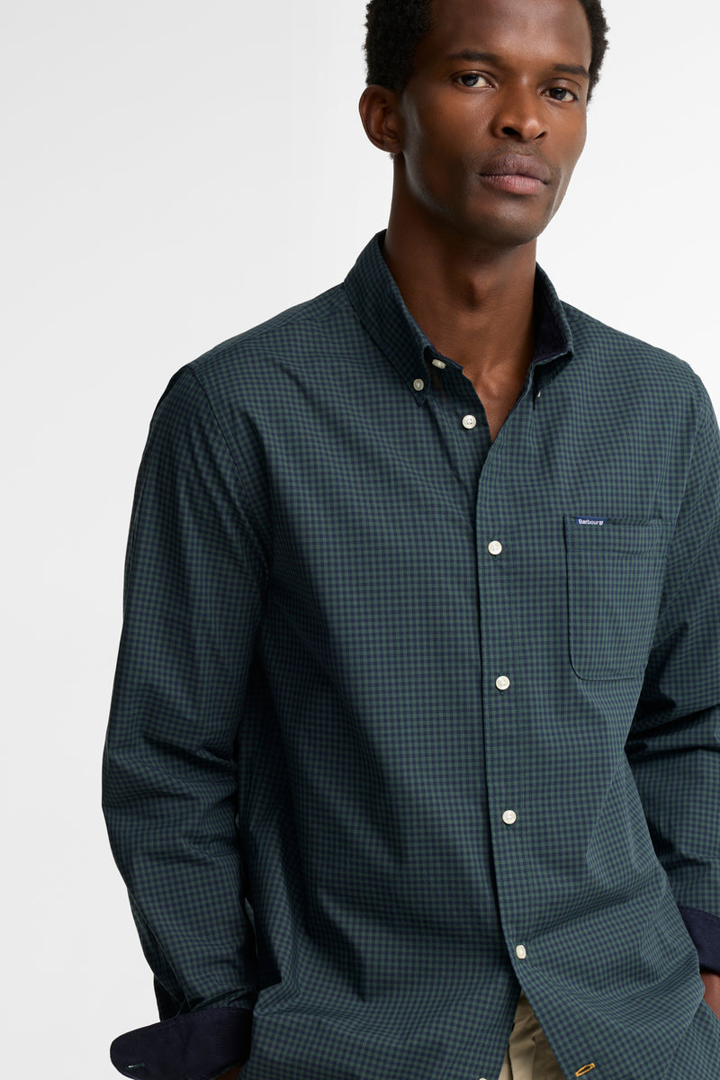 Barbour MSH5823 Harbourwall Tailored Fit Cotton Poplin Gingham Shirt Sycamore Green