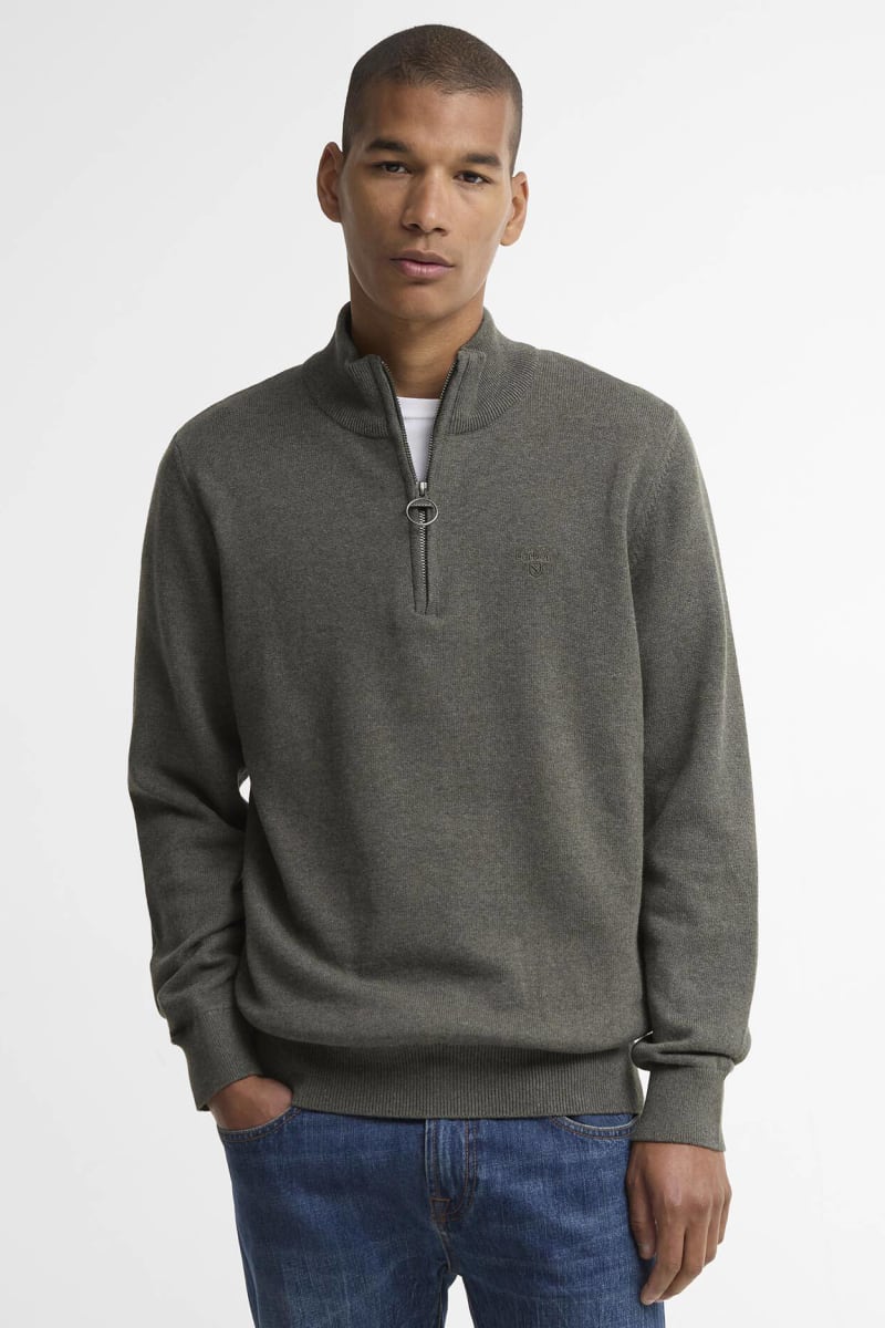 Barbour Cotton Half Zip Knit Olive Jumper