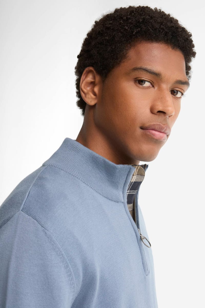 Barbour Cotton Half Zip Knit Blue Jumper