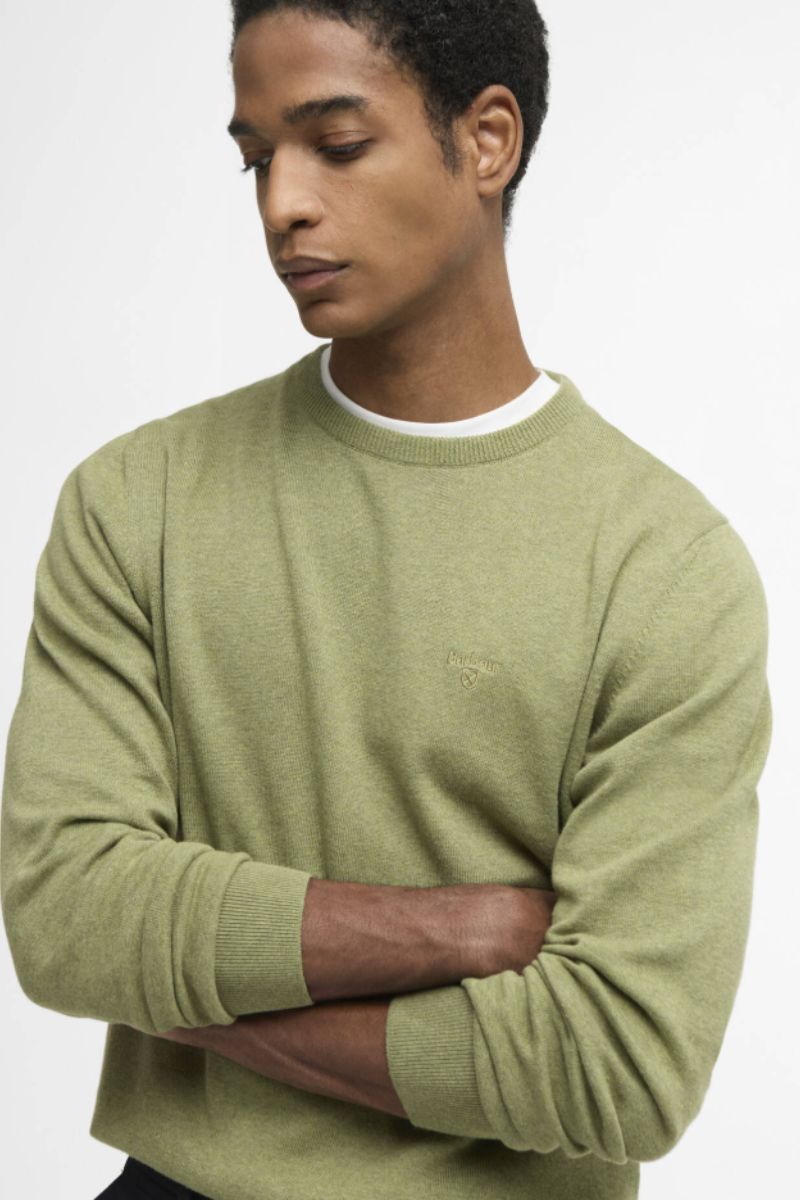 Barbour Pima Cotton Crew Jumper Laurel Green