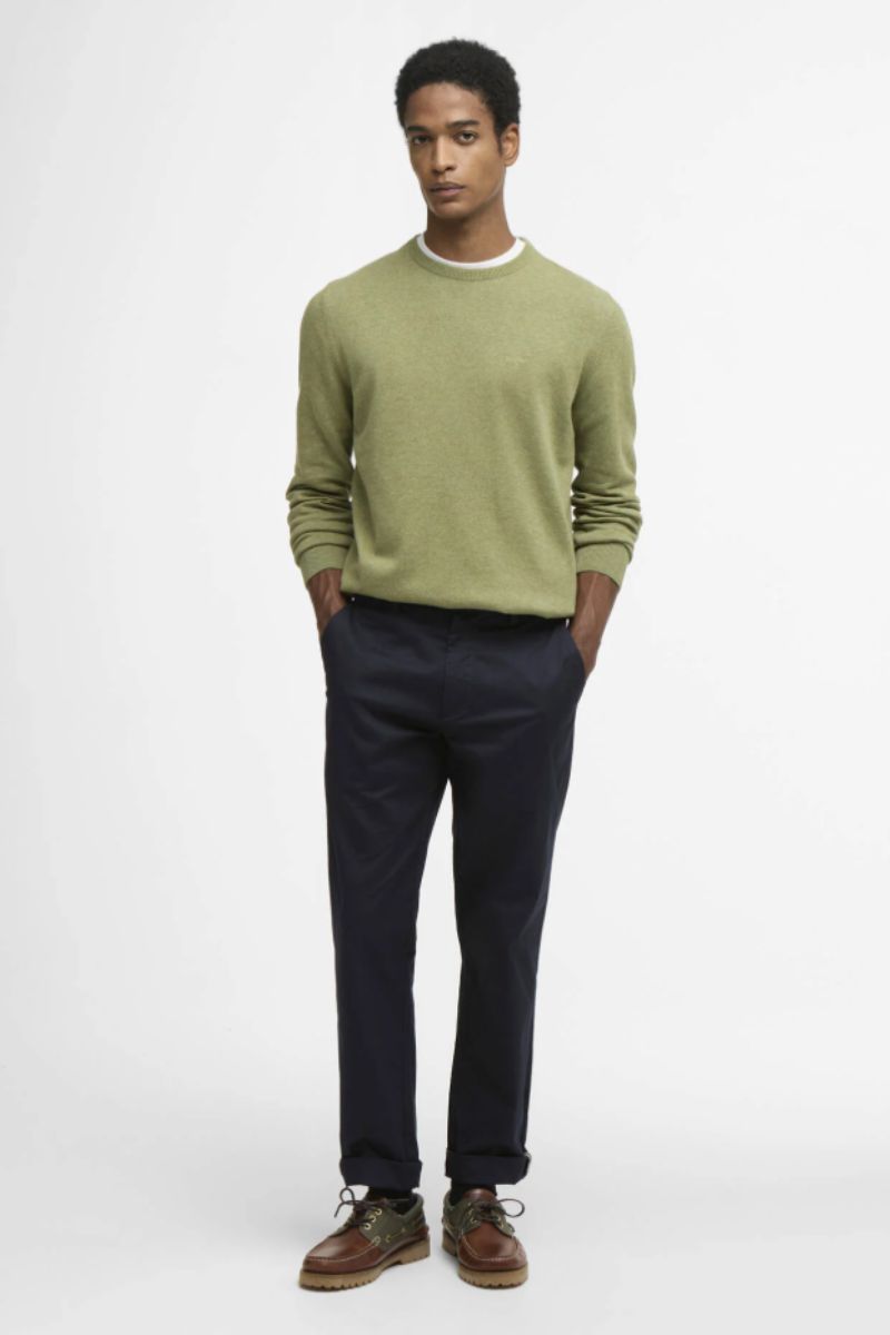 Barbour Pima Cotton Crew Jumper Laurel Green
