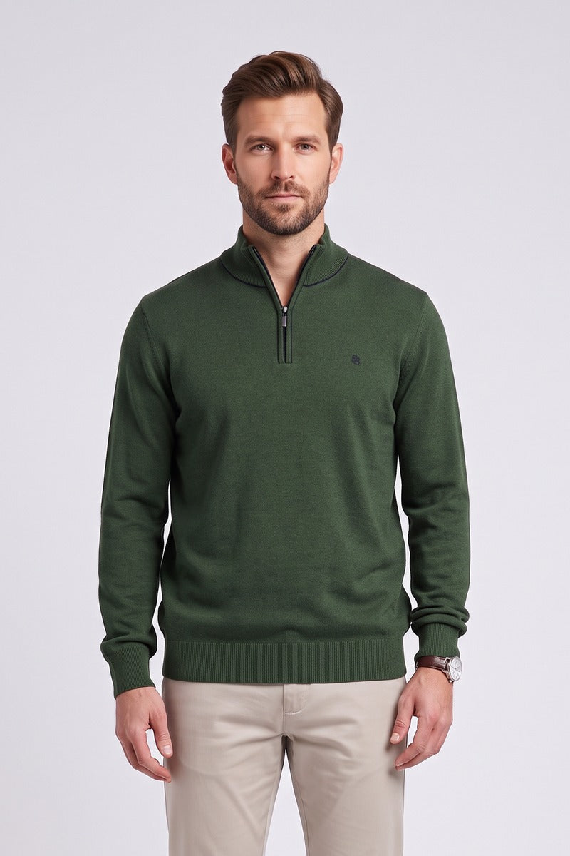 Benetti Julius Regular Fit Cotton Blend Quarter Zip Jumper Forest
