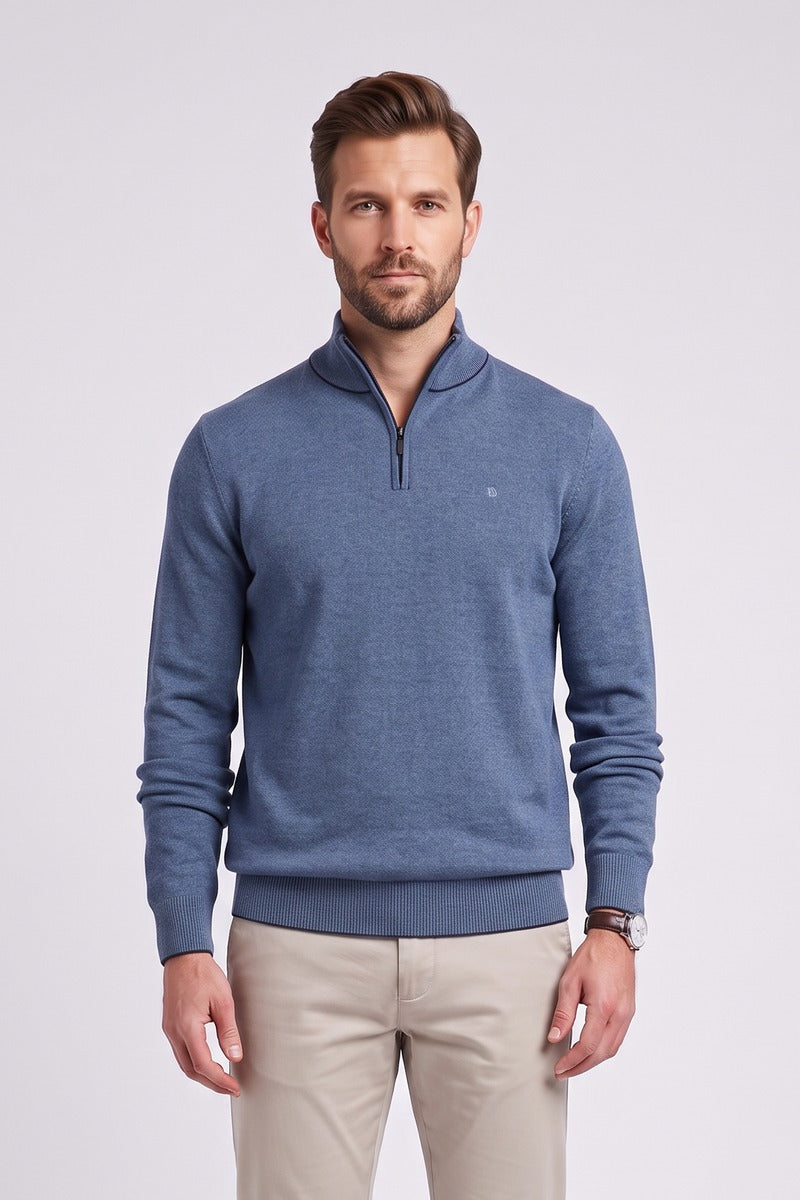 Benetti Julius Regular Fit Cotton Blend Quarter Zip Jumper Smoke
