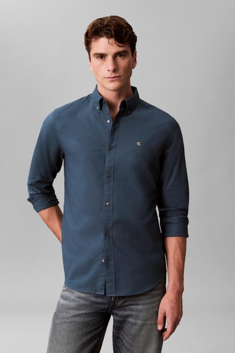 Calvin Klein 1252 Solid Oxford Shirt Navy Teal