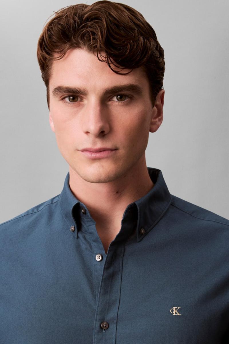 Calvin Klein 1252 Solid Oxford Shirt Navy Teal