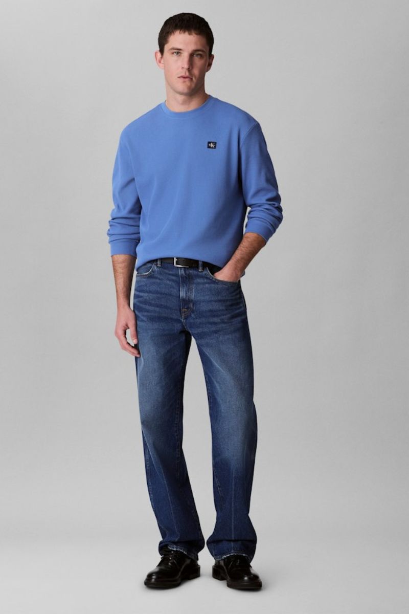 Calvin Klein 2176 LS Waffle Badge Crew Blue