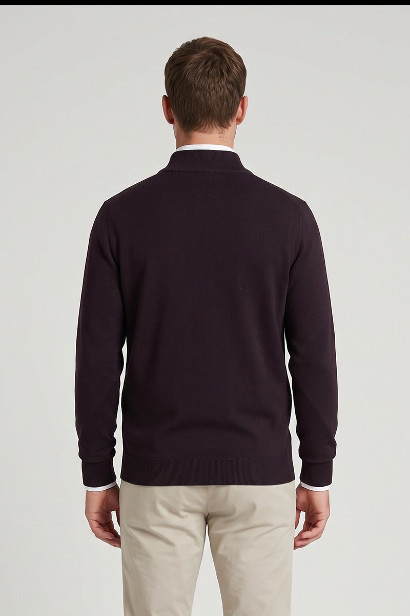 Ed Oliver Quarter Zip Knit Jumper Plum