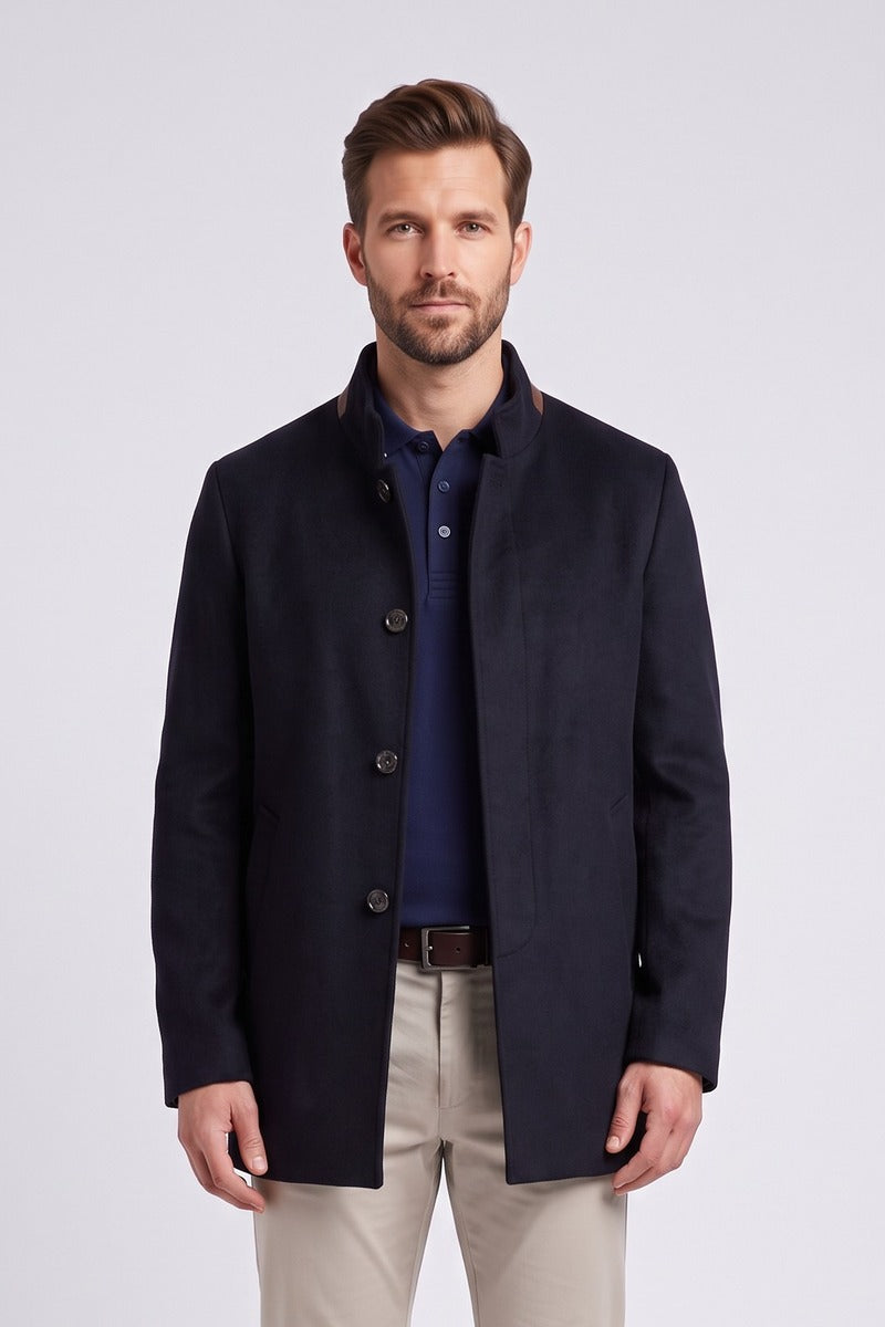 Ed Oliver Stand Collar Wool Coat Navy