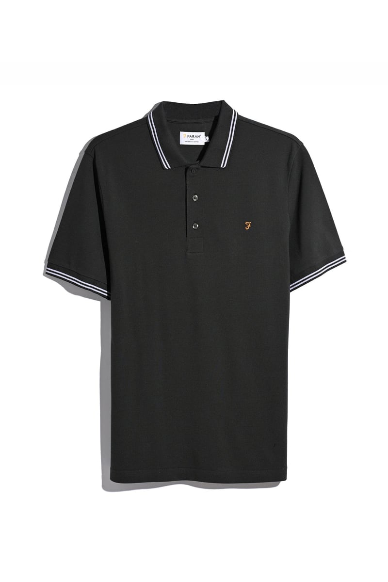 Farah Bowes Tipped Polo Shirt Washed Black