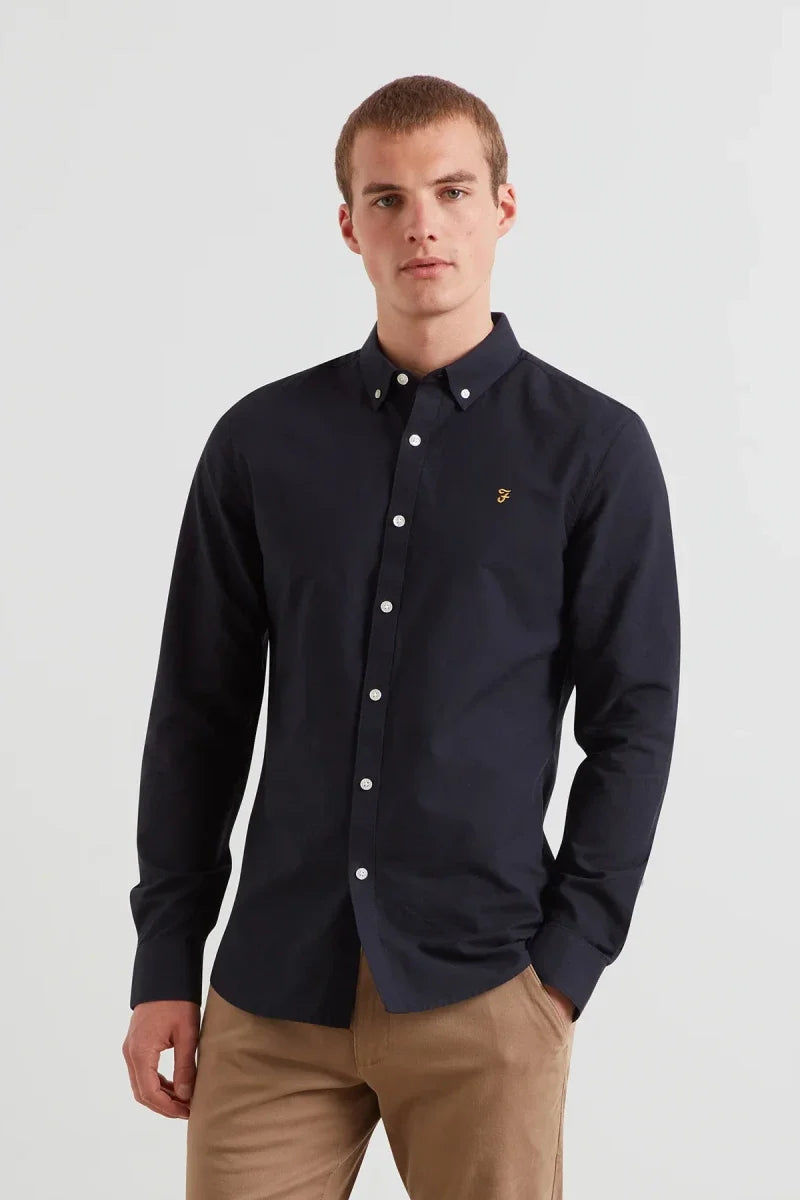 Farah Brewer Long Sleeve Oxford Shirt Navy