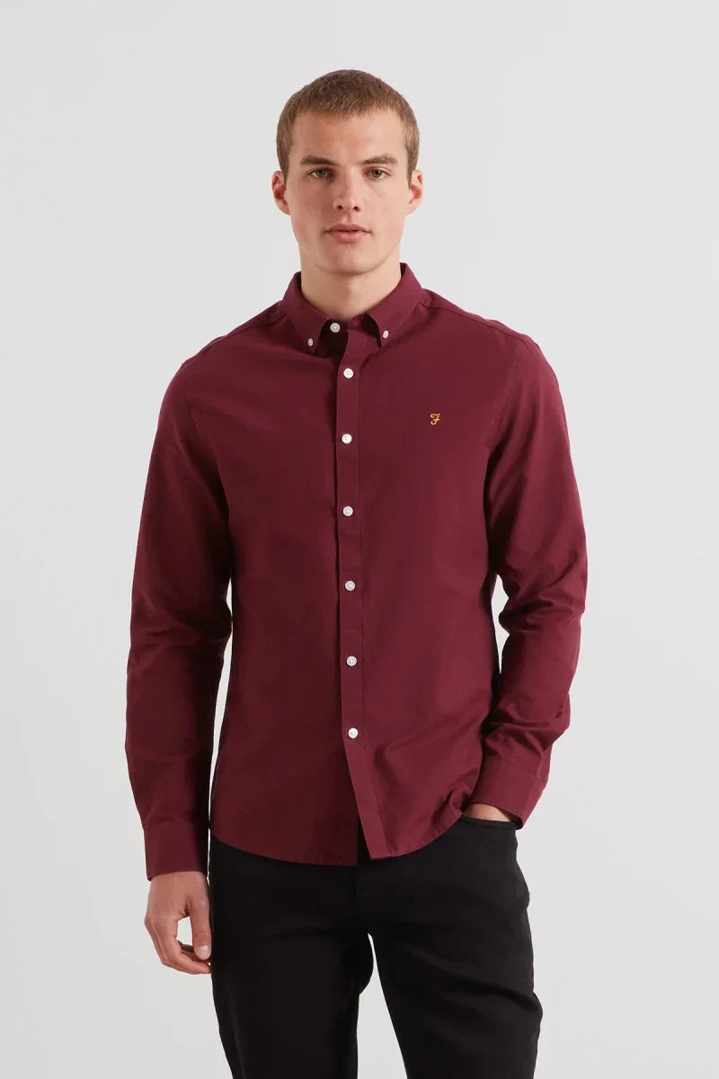 Farah Brewer Long Sleeve Oxford Shirt Bordeaux