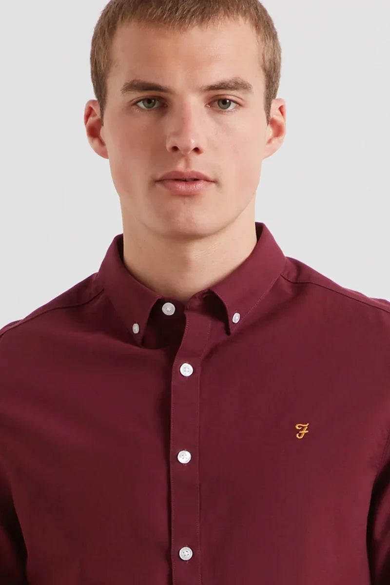 Farah Brewer Long Sleeve Oxford Shirt Bordeaux
