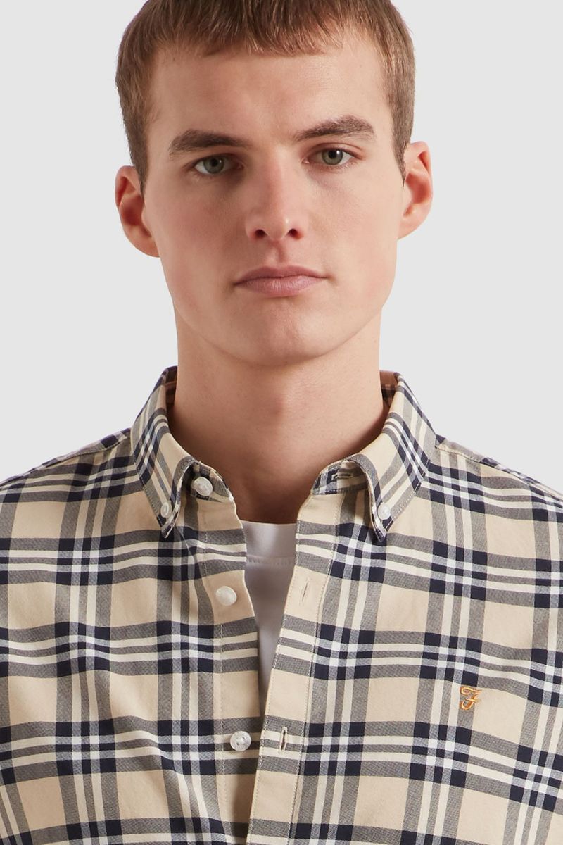 Farah Brewer Check Shirt Birch Grey