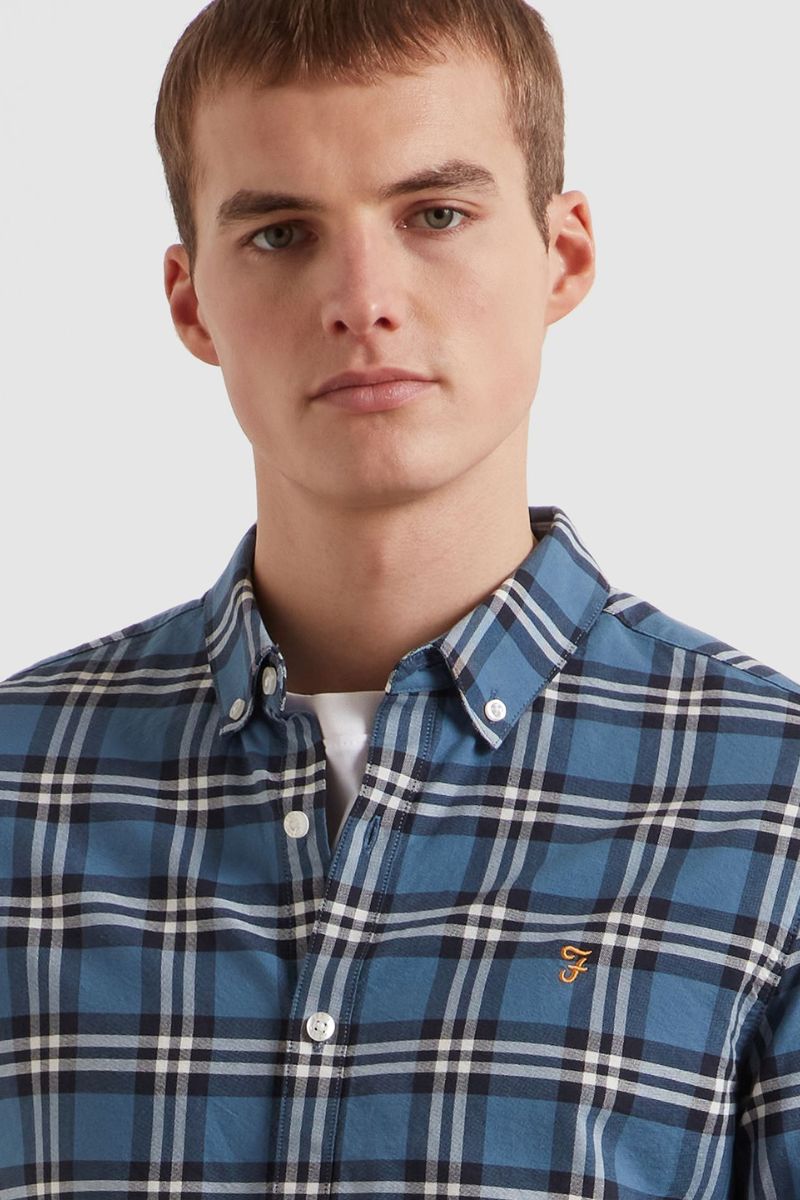Farah Brewer Check Shirt Blue Tide