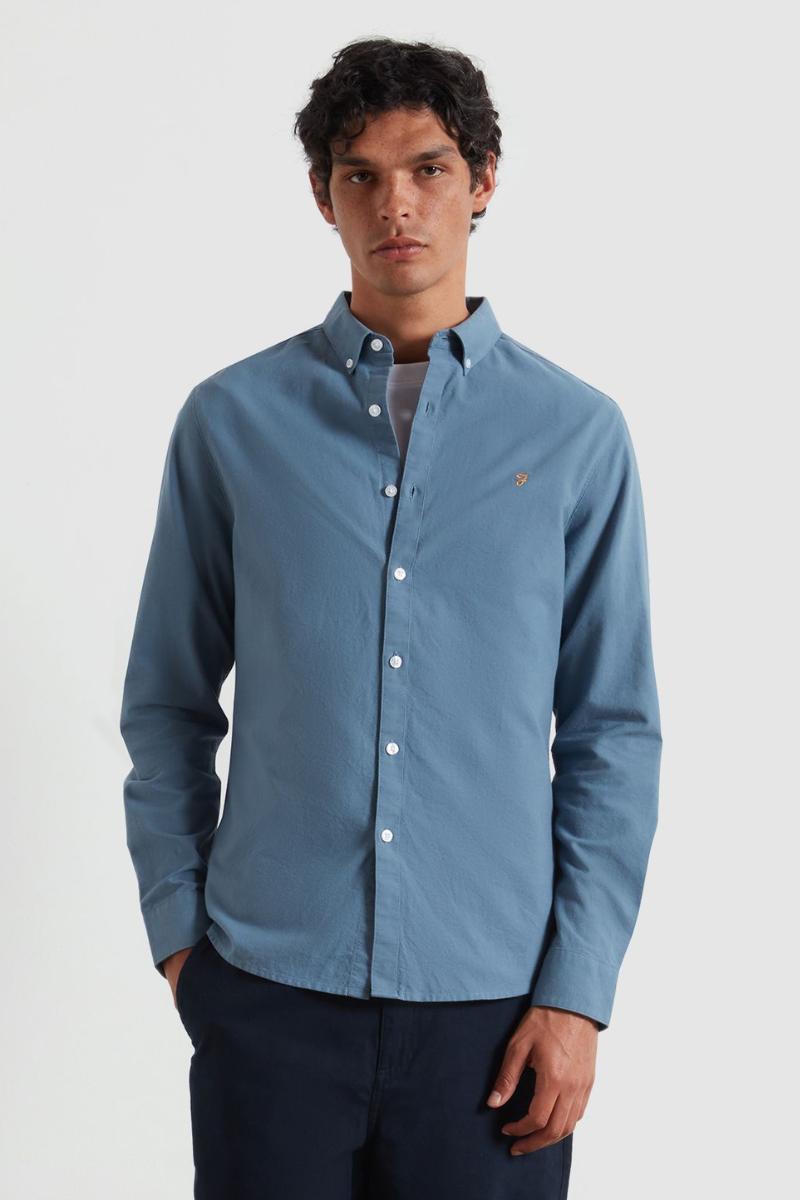Farah Brewer Slim Shirt Chalk Blue