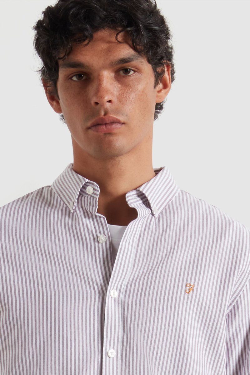 Farah Brewer Stripe Shirt Bordeaux